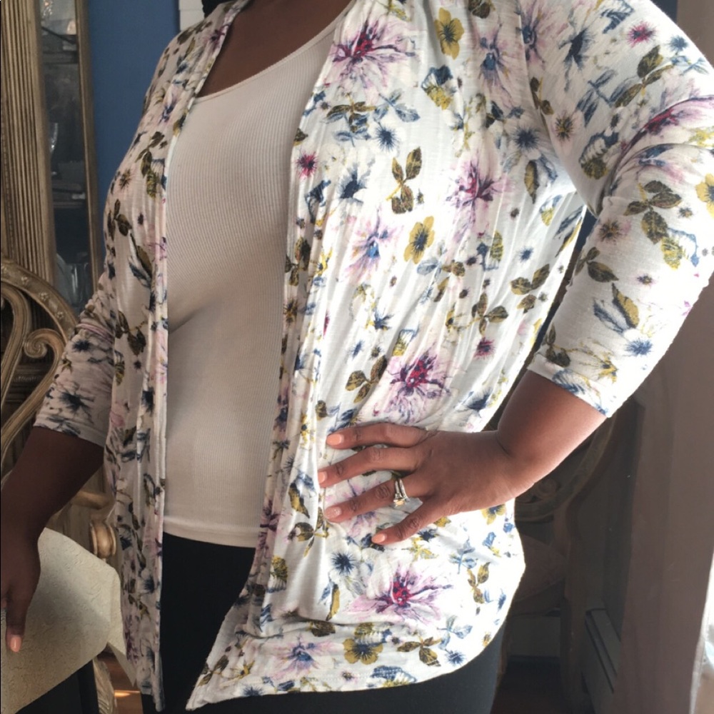 H&M white floral open cardigan
